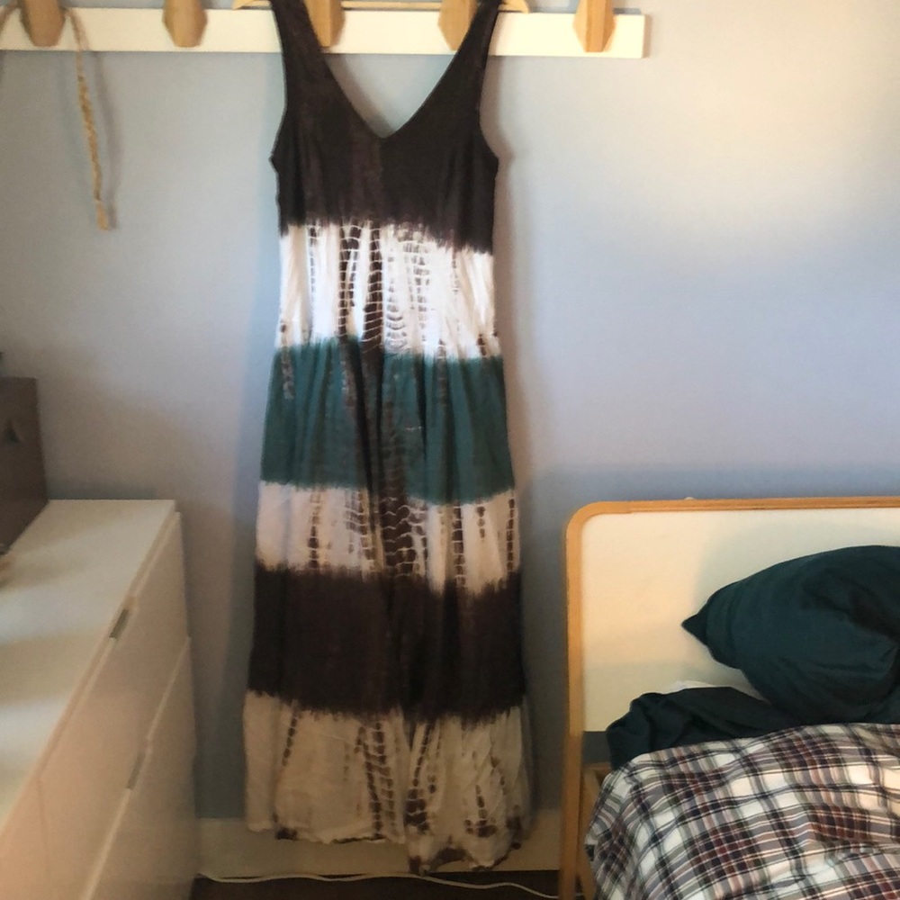 Floor length sleeveless tye dye dress